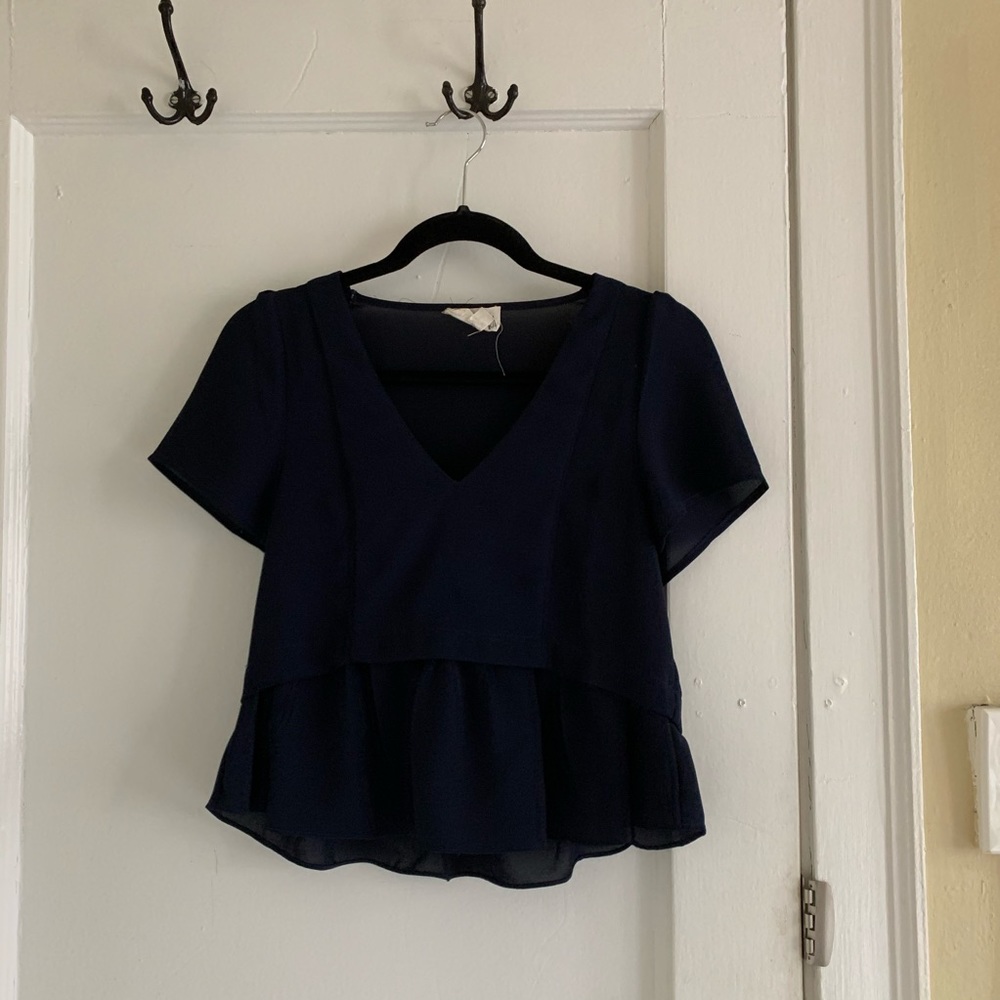 Navy Peplum Top